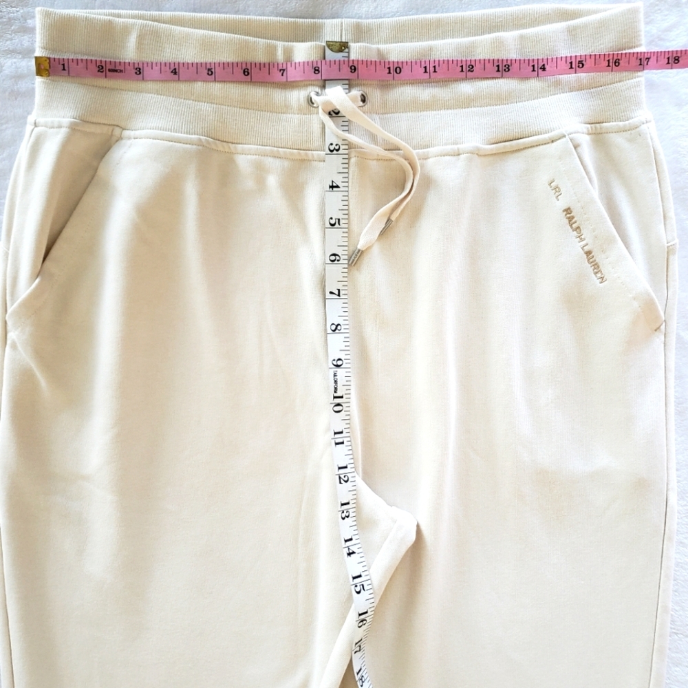 LAUREN RALPH LAUREN Classic French Terry Cream Jogger Pant--L - Picture 15 of 16